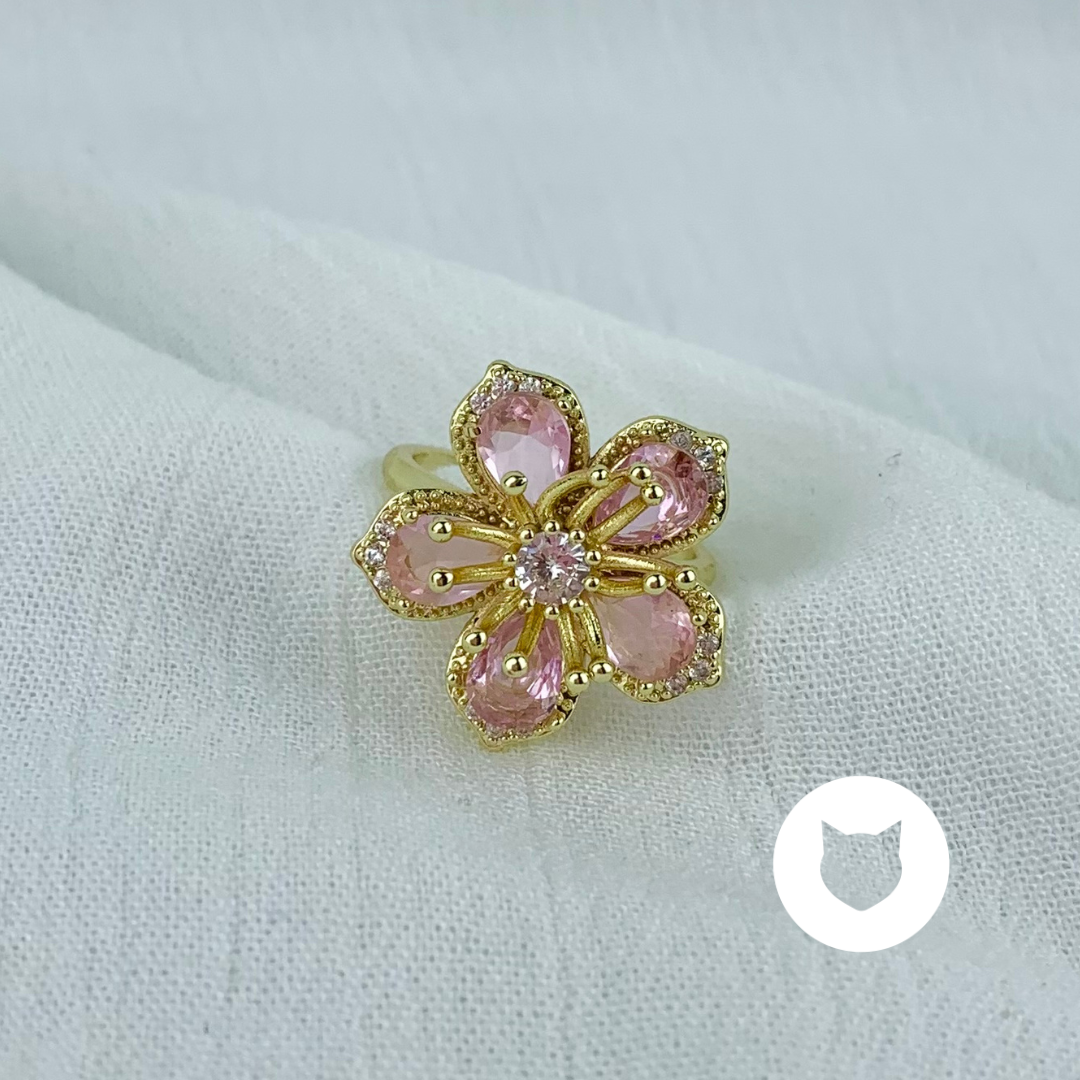 ANILLO DE BAÑO DE ORO Y CRISTALES FLOR AN3446G30