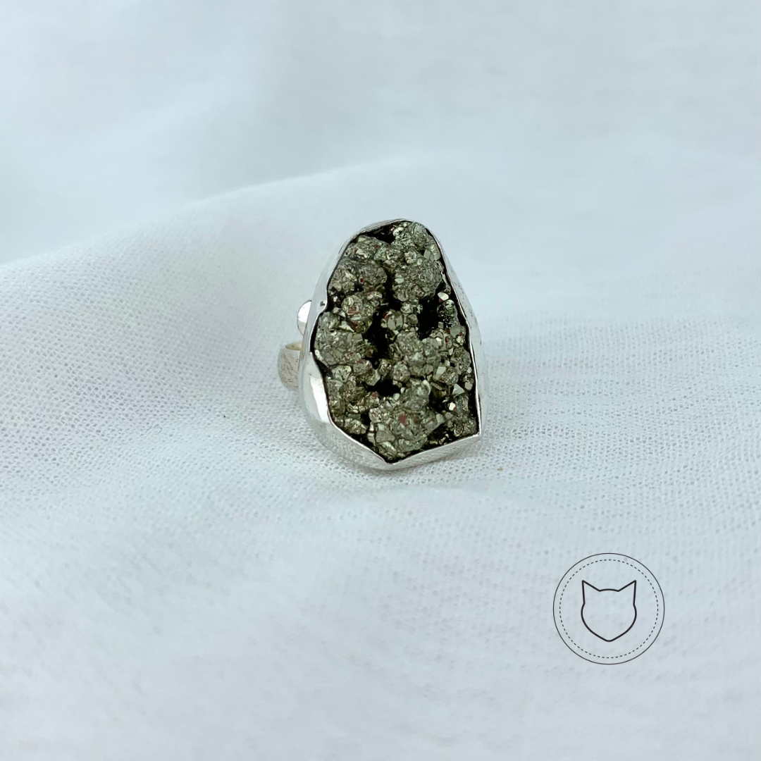 ANILLO DE PLATA 925 Y PIRITA TALLA AJUSTABLE AN2800M34
