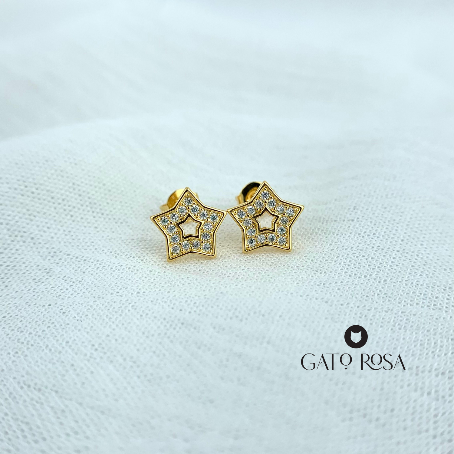 ARETES BAÑO DE ORO ESTRELLA CRISTALES AR2473G30