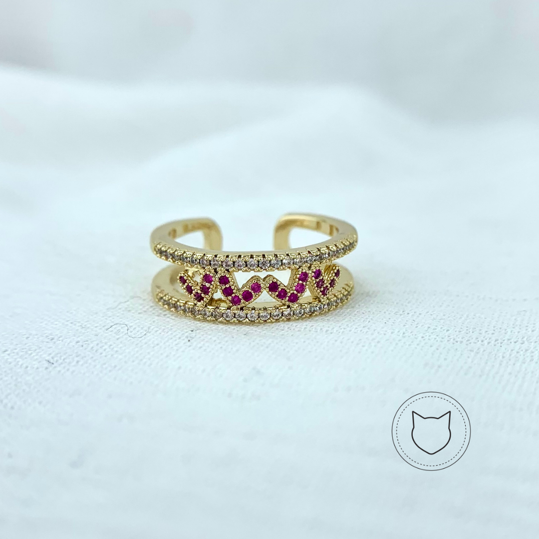 ANILLO DE BAÑO DE ORO Y CRISTALES CORAZONES TALLA 7 AN2694G30