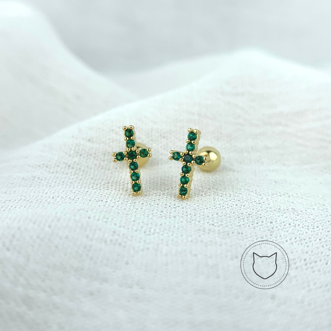 ARETES DE BAÑO DE ORO Y CRISTALES VERDES AB0230G31