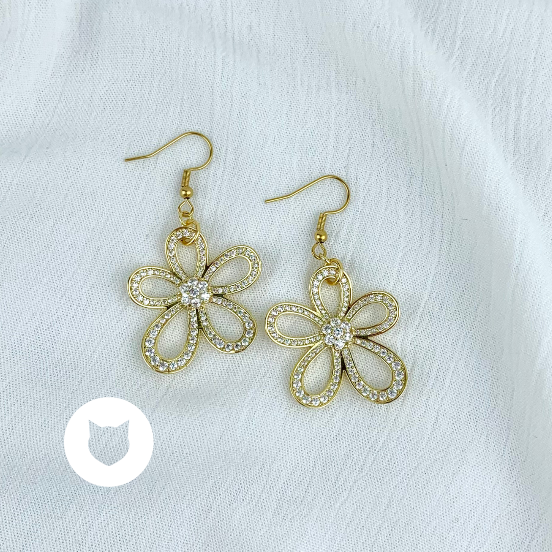 ARETES DE BAÑO DE ORO CON CRISTALES FLOR AR2573G35