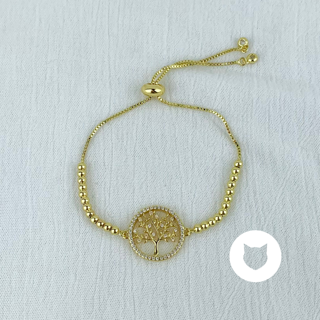 PULSERA DE BAÑO DE ORO Y CRISTALES ÁRBOL DE LA VIDA PU1696G30