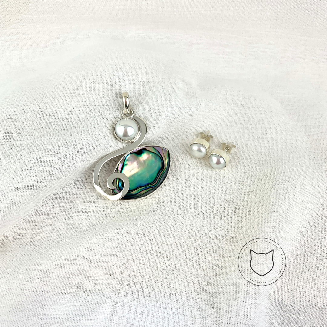 SET DE PLATA 925, PERLA CULTIVADA Y ABULÓN SE0890M38