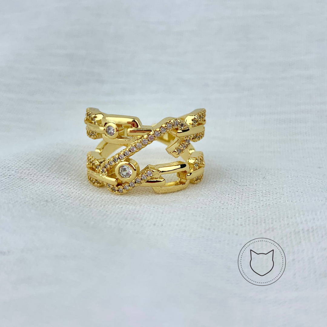 ANILLO DE BAÑO DE ORO Y CRISTALES TALLA 7 AN2318G36