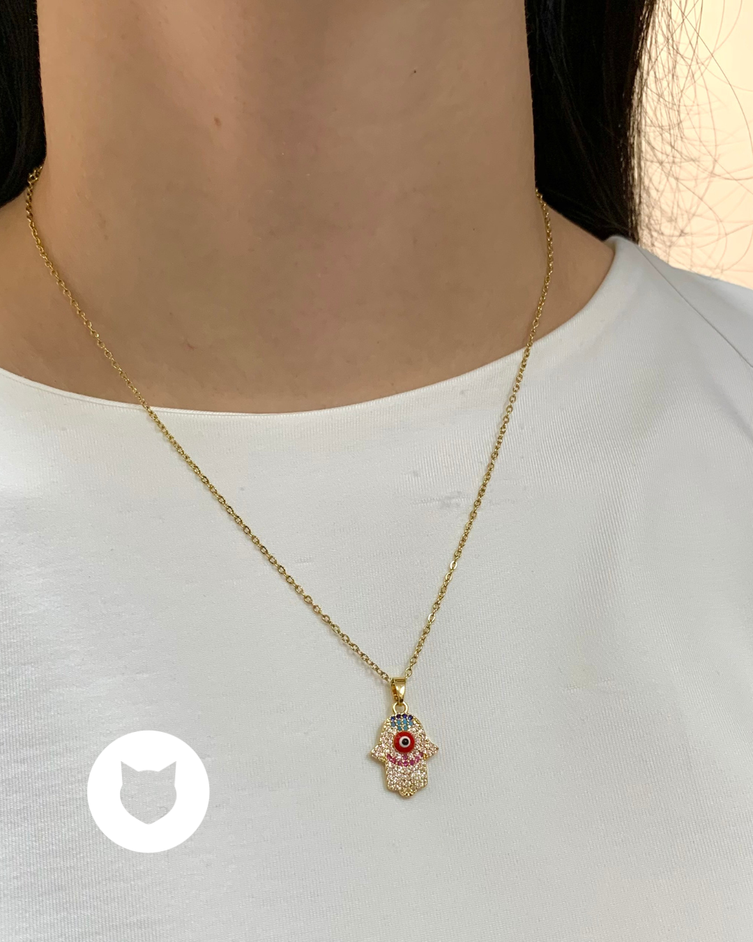 COLLAR DE ACERO INOXIDABLE Y CRISTALES MANO DE FÁTIMA CO1724G30