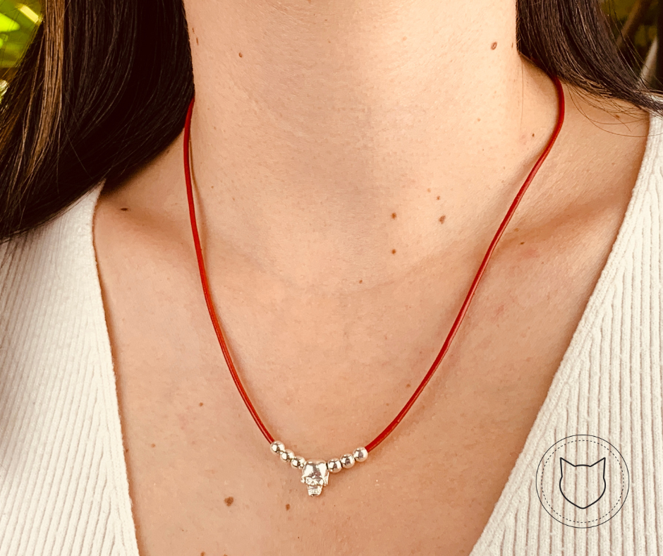 COLLAR DE PLATA 925 Y CUERO ROJO CO0562F50