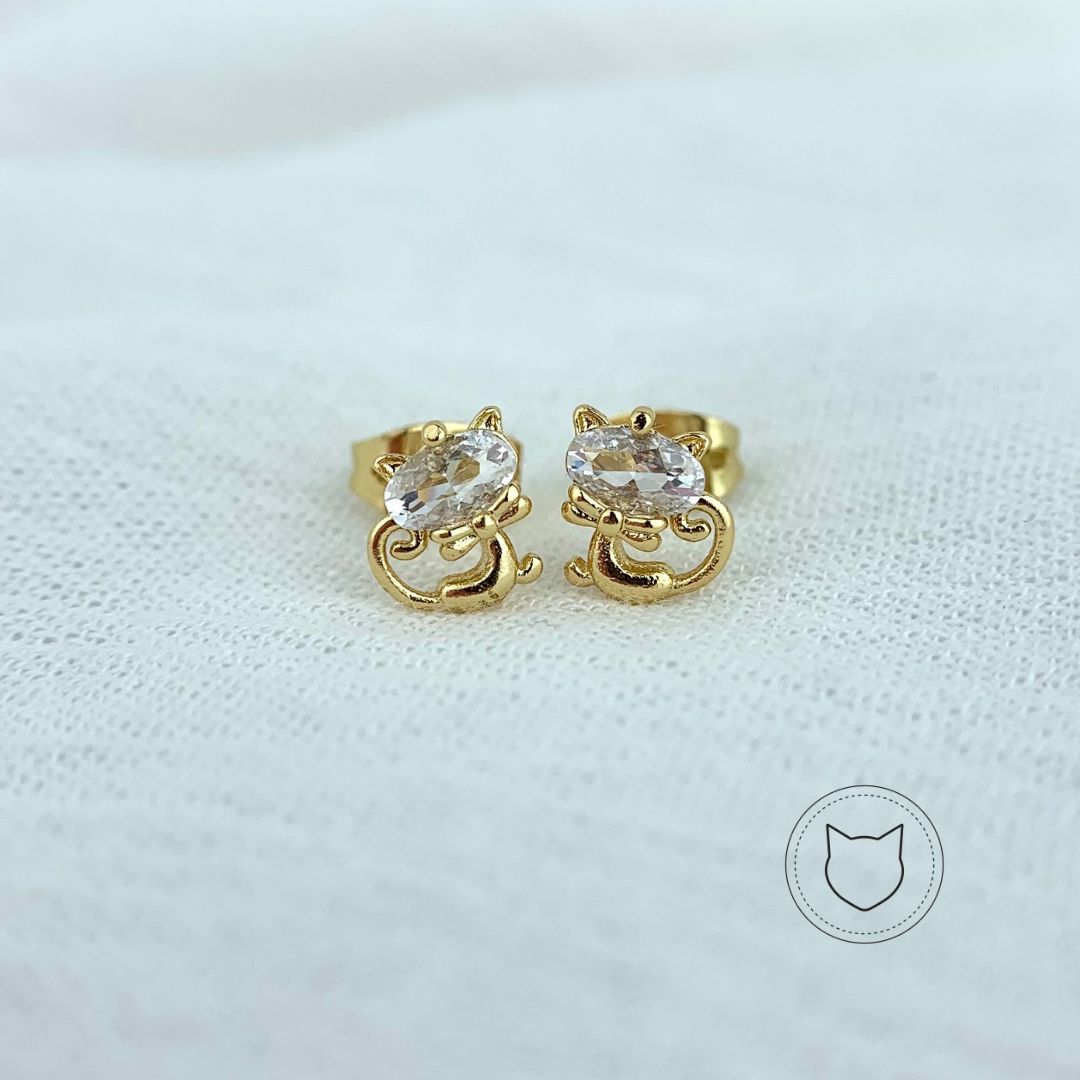 ​ARETES DE GATO BAÑO DE ORO Y CRISTALES AR2385G31