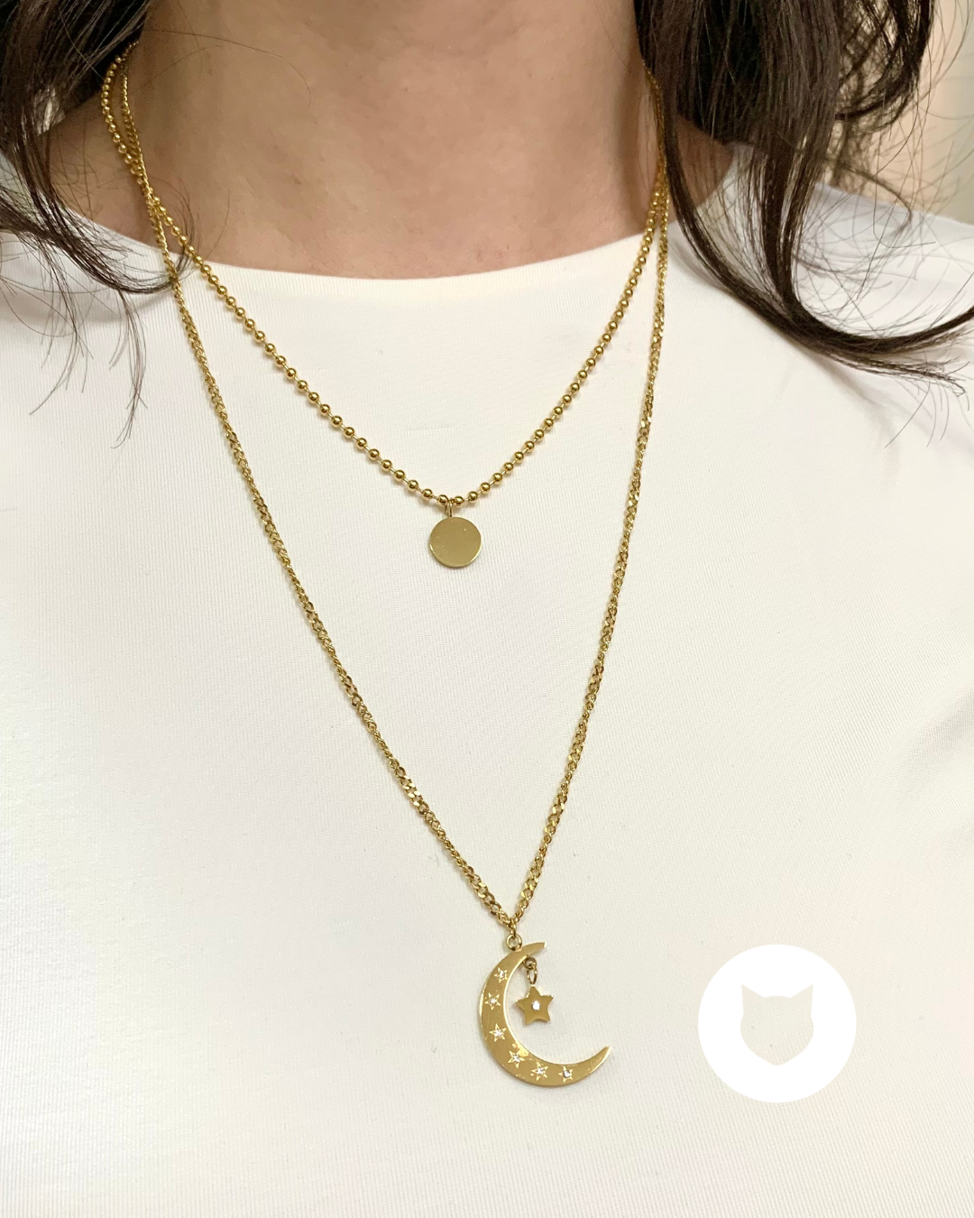 COLLAR DE ACERO INOXIDABLE Y CRISTALES LUNA CO1697G32