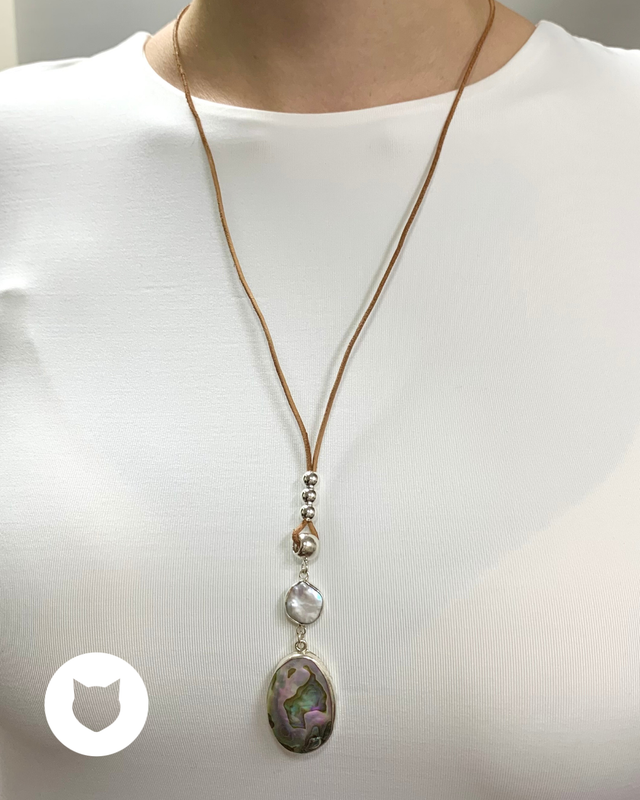 COLLAR DE PLATA 925, PERLA CULTIVADA Y CUERO CO1664F40