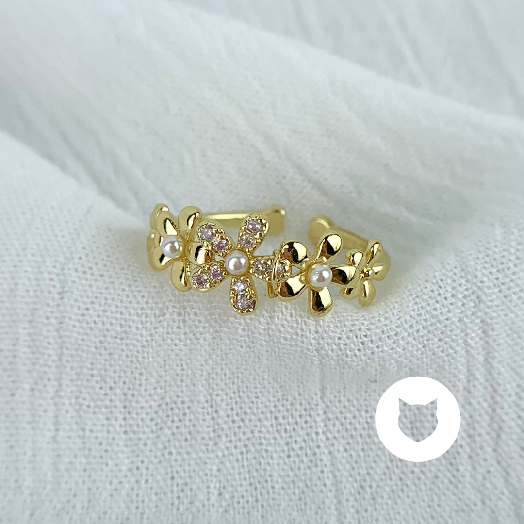 ANILLO DE BAÑO DE ORO Y CRISTALES FLORES AN3458G43