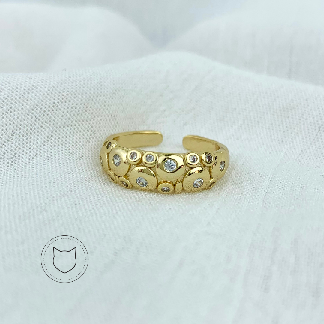 ANILLO DE BAÑO DE ORO Y CRISTALES TALLA 6.5 AJUSTABLE AN2935G37
