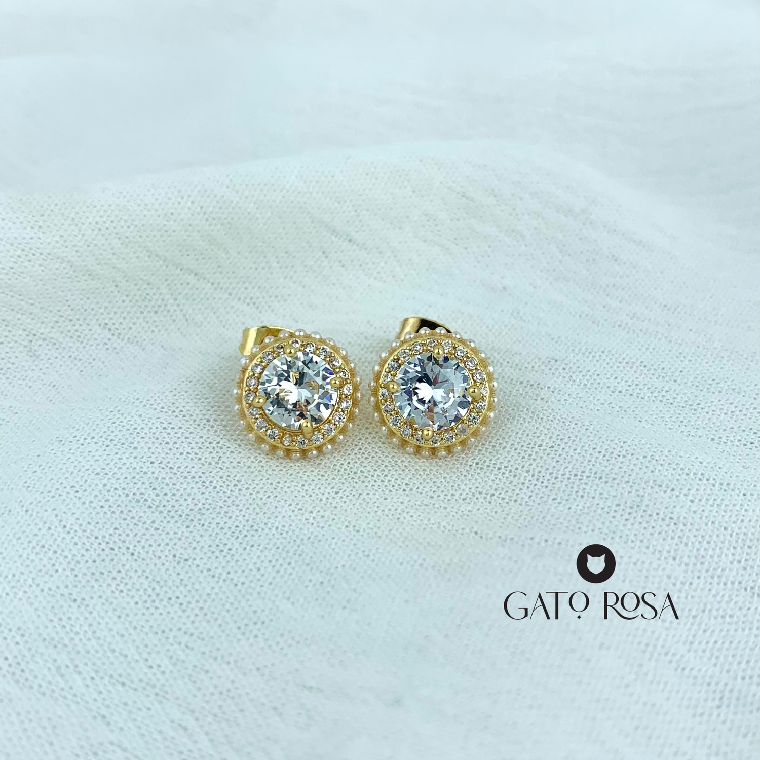 ARETES BAÑO DE ORO CIRCULAR CON CRISTAL CENTRAL AR2450G30