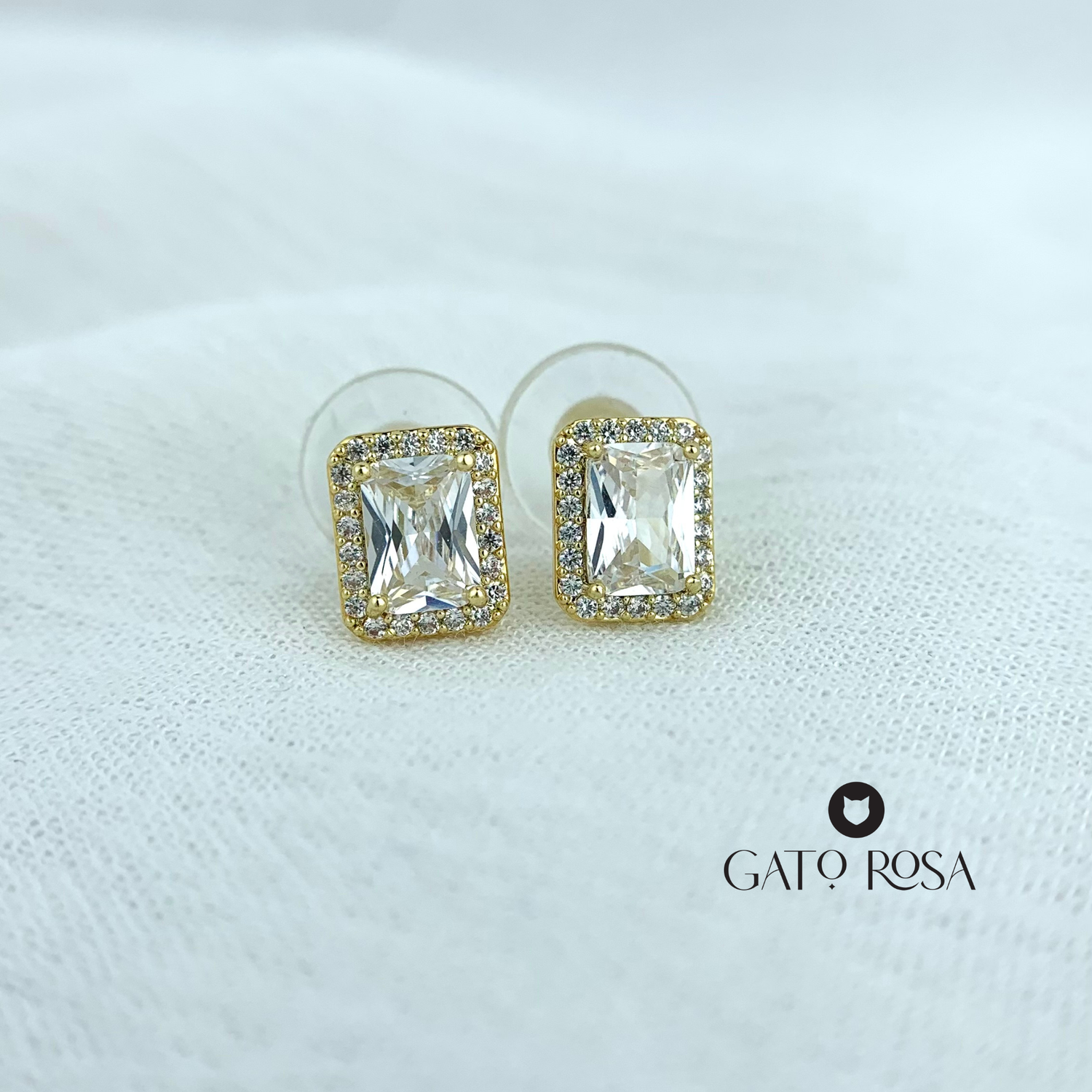 ARETES BAÑO DE ORO RECTANCULOS DE CRISTAL AR2464G28