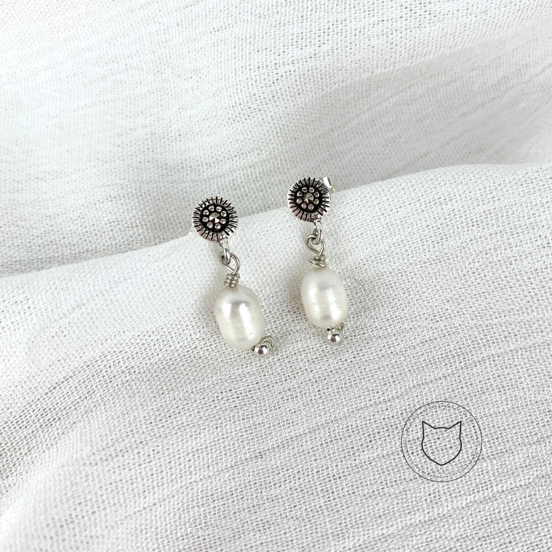 ARETE DE PLATA 925, PERLA CULTIVADA Y MARQUESITAS AR0916M23