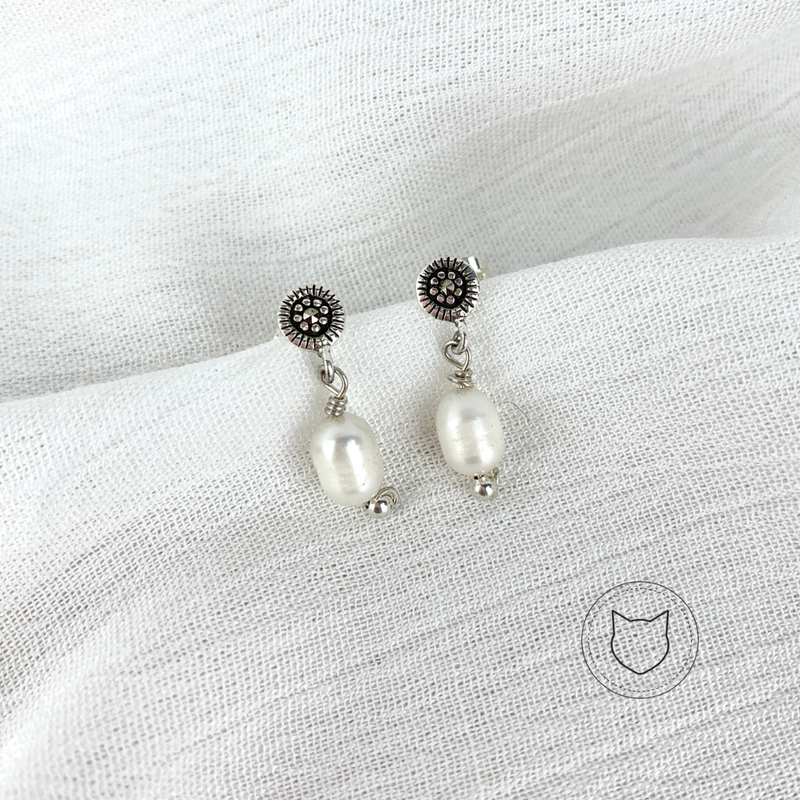 ARETE DE PLATA 925, PERLA CULTIVADA Y MARQUESITAS AR0916M23