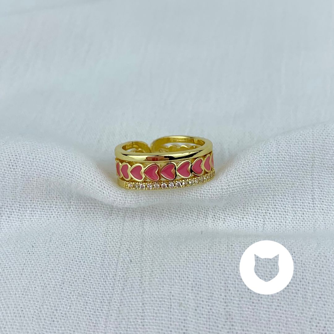 ANILLO DE BAÑO DE ORO Y CRISTALES CORAZONES AN3408G30