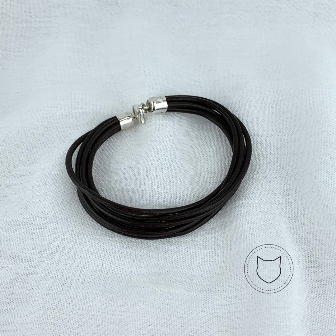 PULSERA DE PLATA 925 Y CUERO CAFÉ OSCURO PU1387M35
