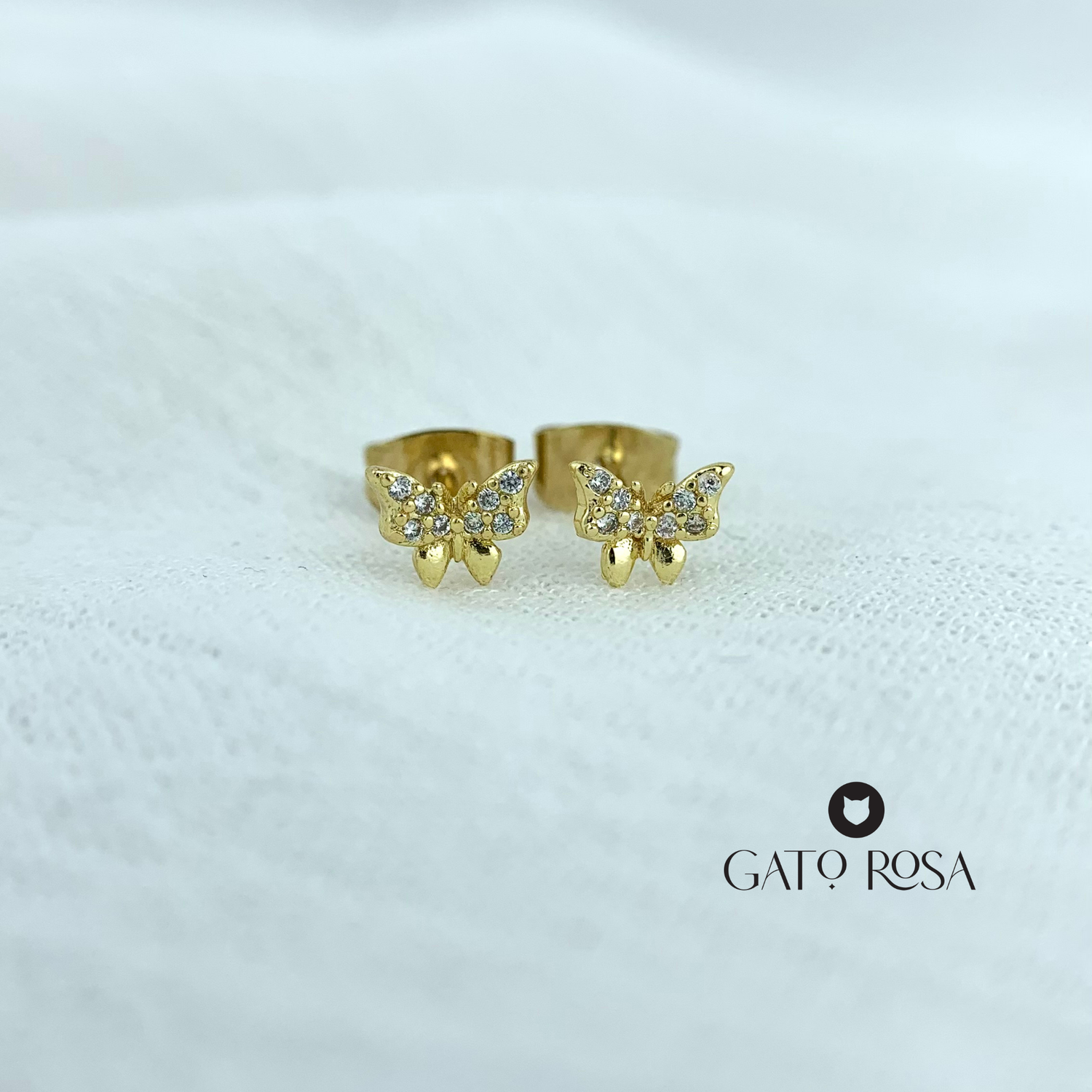 ARETES BAÑO DE ORO MARIPOSAS PEQUEÑAS CON CRISTALES AR2485G29