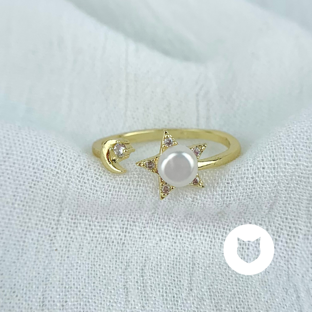 ANILLO DE BAÑO DE ORO Y CRISTALES ESTRELLA Y LUNA AN3453G32