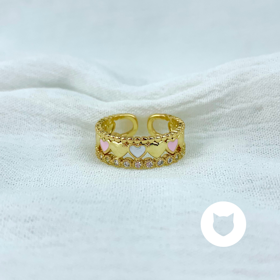 ANILLO DE BAÑO DE ORO Y CRISTALES CORAZONES AN3321G30