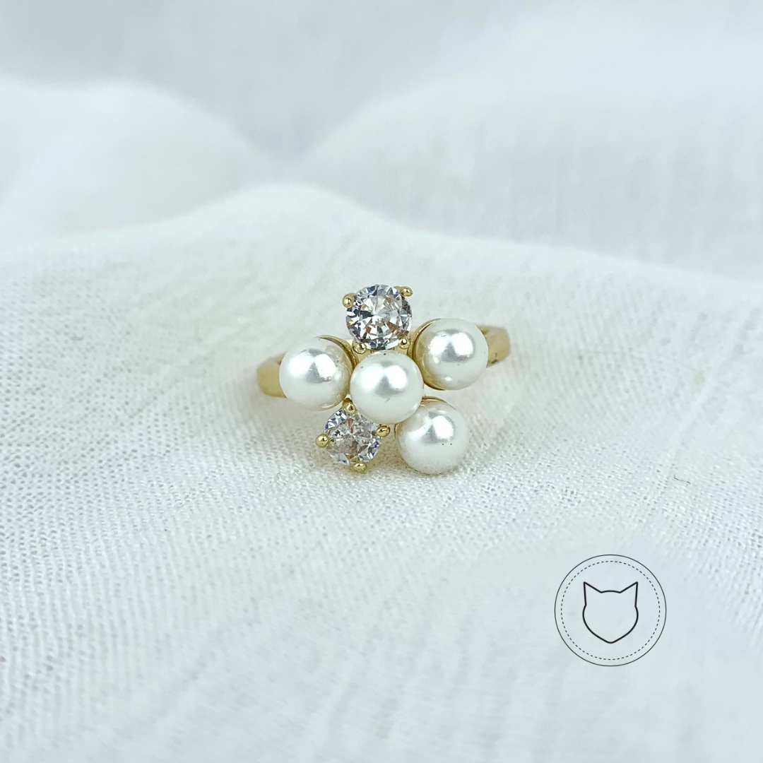 ​ANILLO DE BAÑO DE ORO Y CRISTALES FLOR TALLA AJUSTABLE AN3012G30
