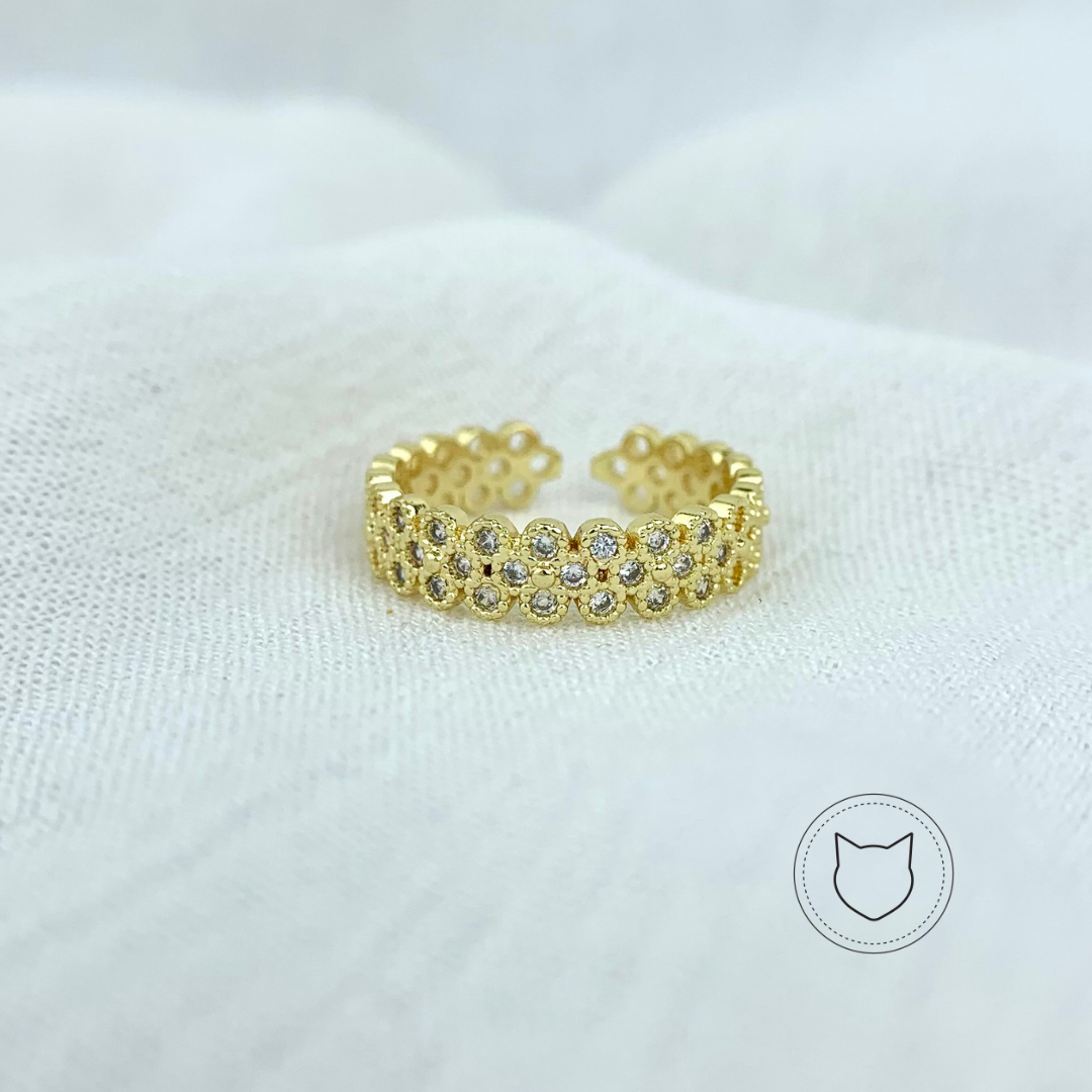 ANILLO DE BAÑO DE ORO Y CRISTALES TALLA 6 AJUSTABLE AN2950G32