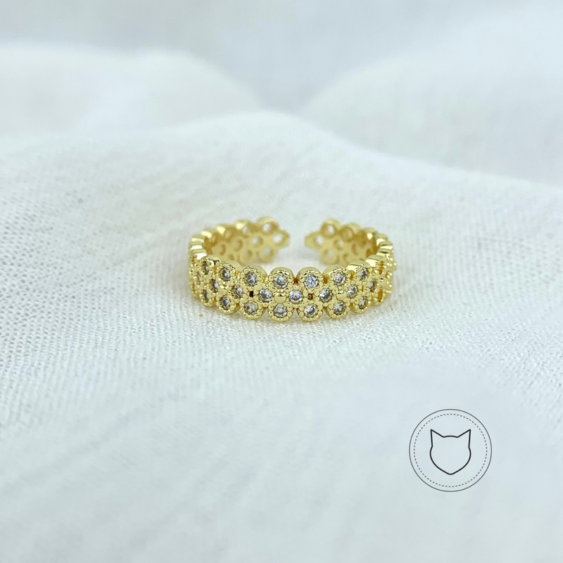 ANILLO DE BAÑO DE ORO Y CRISTALES TALLA 6 AJUSTABLE AN2950G32