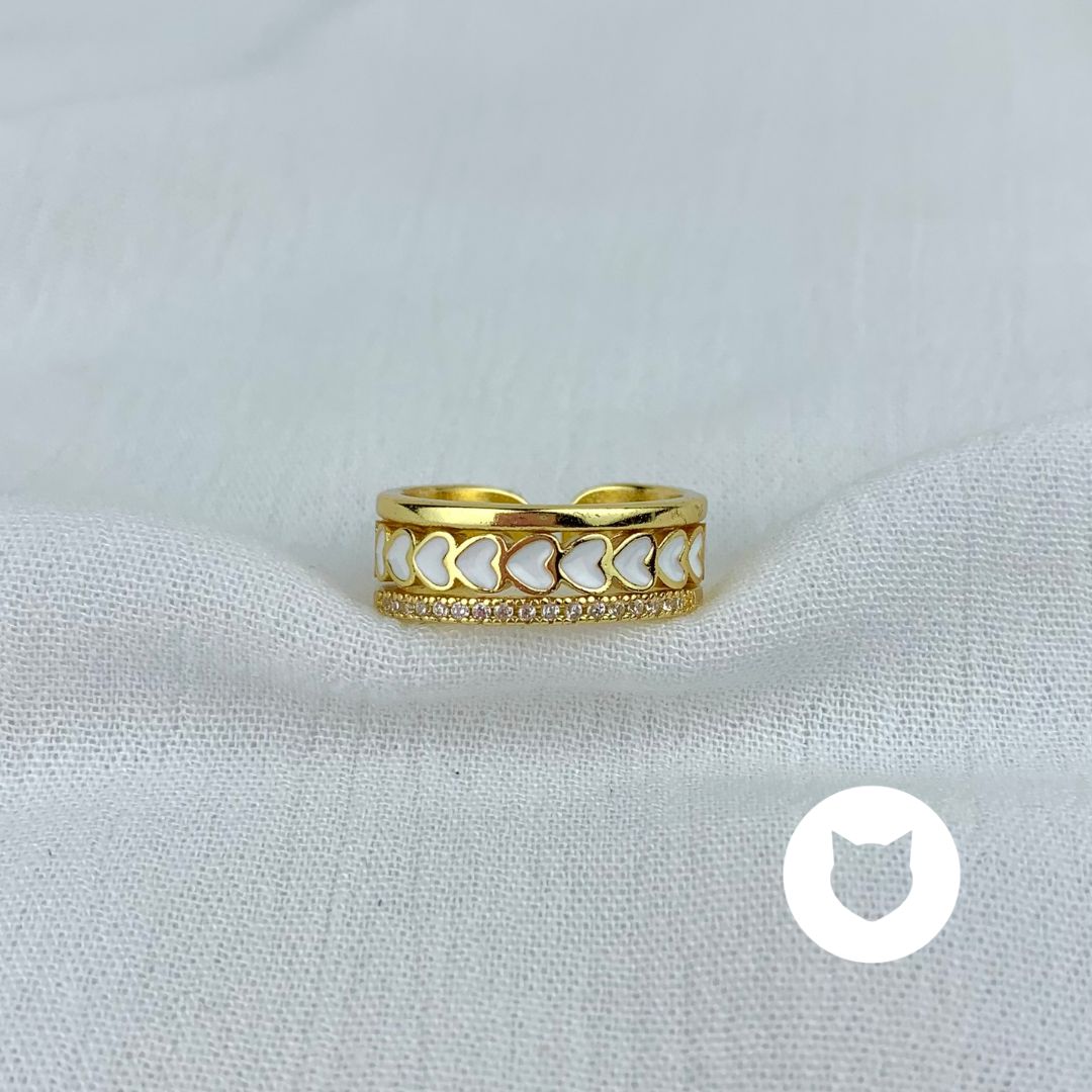 ANILLO DE BAÑO DE ORO Y CRISTALES CORAZONES AN3410G30
