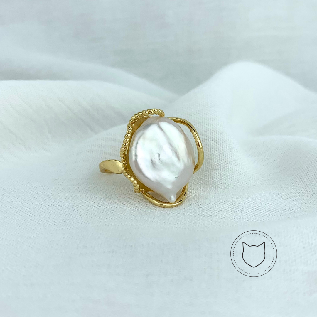 ANILLO DE BAÑO DE ORO Y PERLA BARROCA TALLA AJUSTABLE AN3063G25