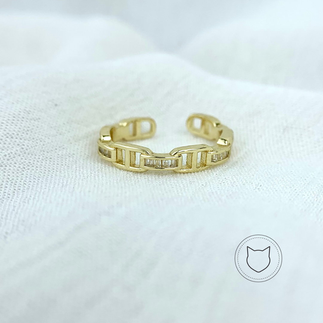 ANILLO DE BAÑO DE ORO Y CRISTALES TALLA 7 AJUSTABLE AN2958G32