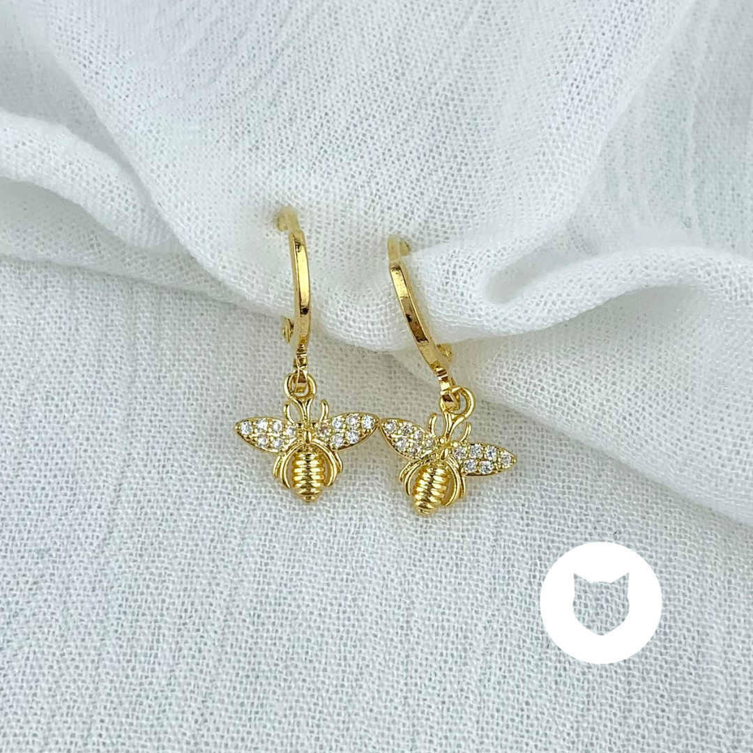 ARGOLLAS DE BAÑO DE ORO Y CRISTALES ABEJA AG1557G34