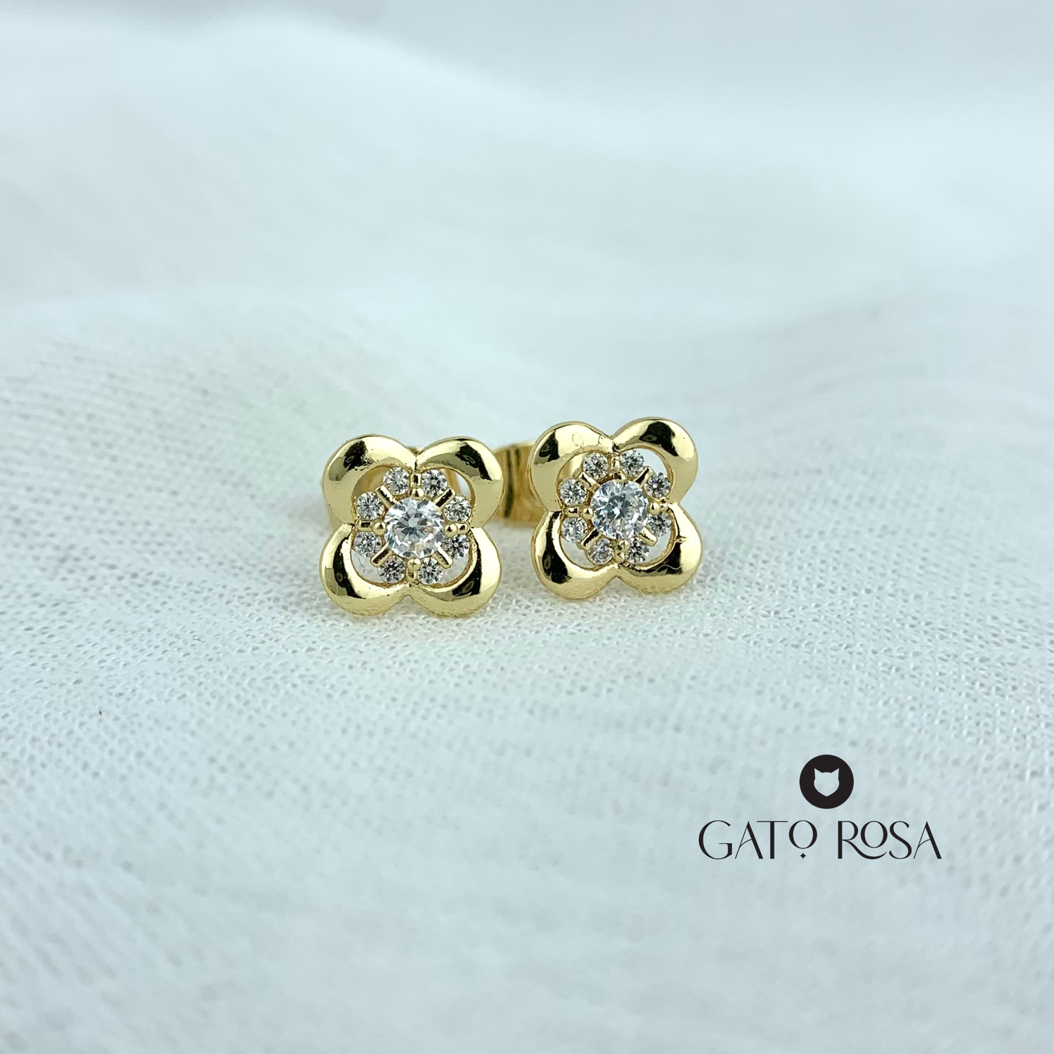 ARETES BAÑO DE ORO FLOR 4 PETALOS CRISTAL CENTRAL AR2424G29