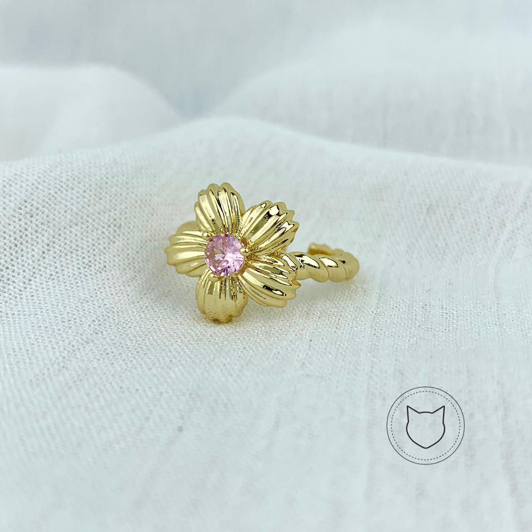 ANILLO DE BAÑO DE ORO Y CRISTAL FLOR AN2930G37