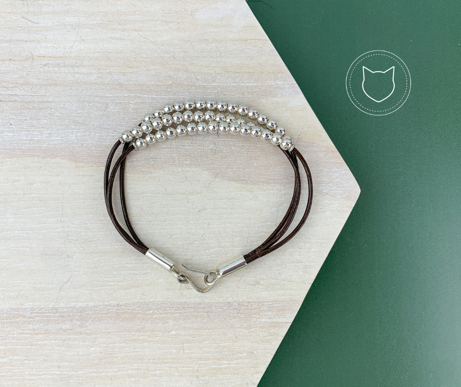 PULSERA DE PLATA 925 Y CUERO CAFÉ PU0580M38