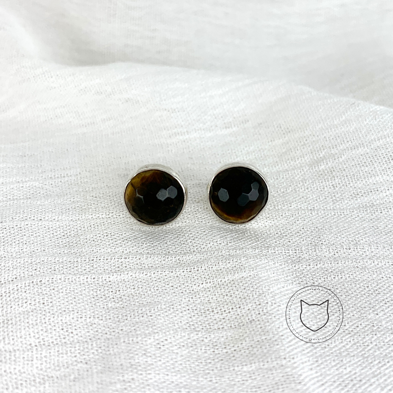 ARETES DE PLATA 925 Y OJO DE TIGRE FACETADO AR0408M