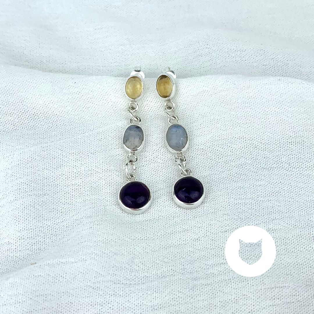 ARETESDE PLATA 925, AMATISTA, PIEDRA LUNA Y CITRINO AR2502M30