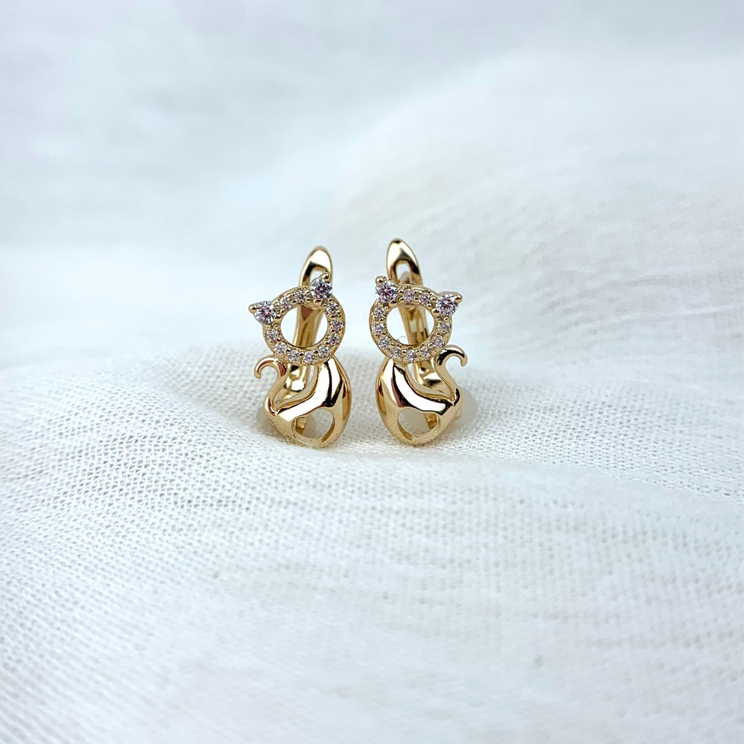 ARGOLLAS DE BAÑO DE ORO Y CRISTALES GATO AG0731G30