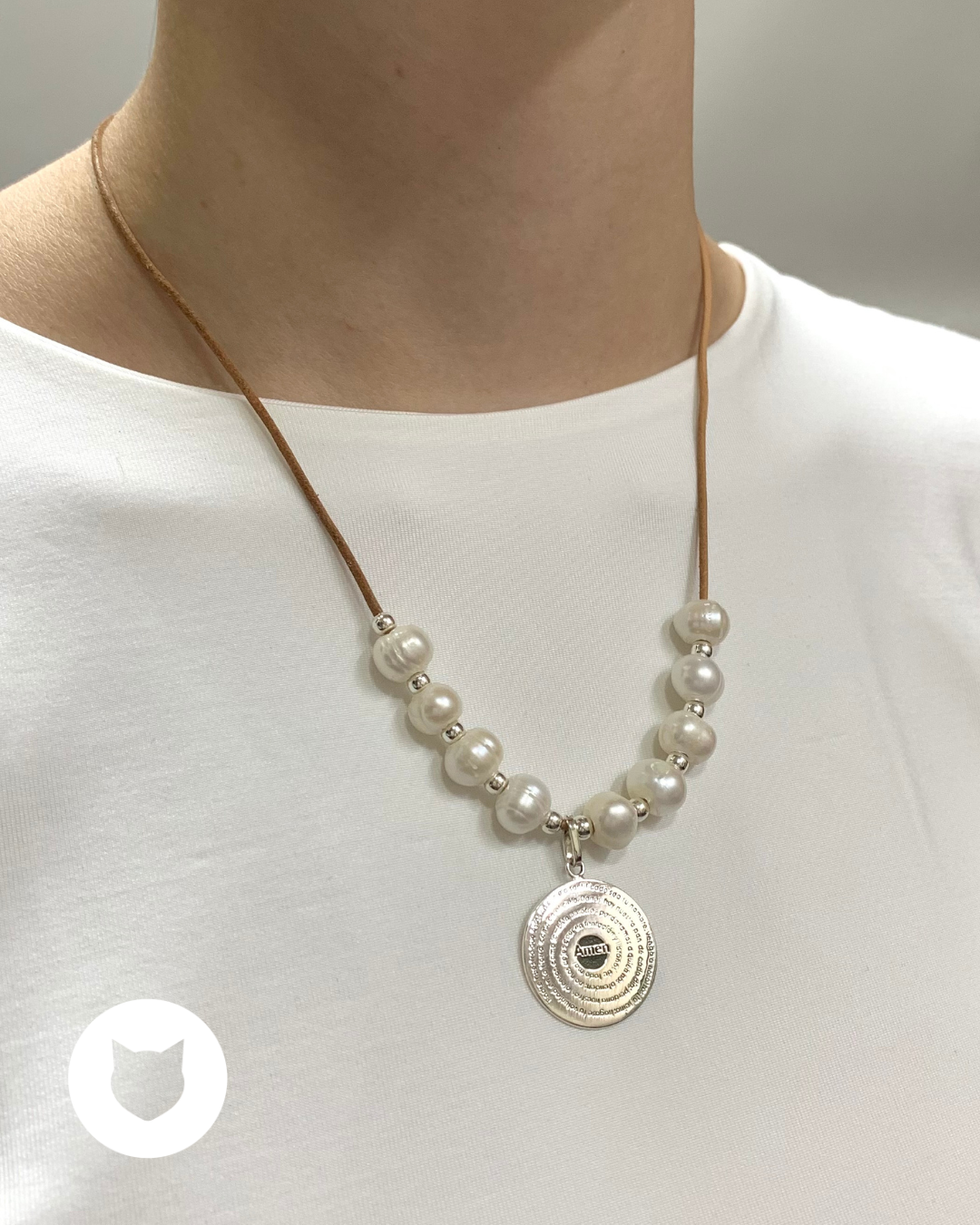 COLLAR DE PLATA 925, PERLA CULTIVADA Y CUERO CO1665F40