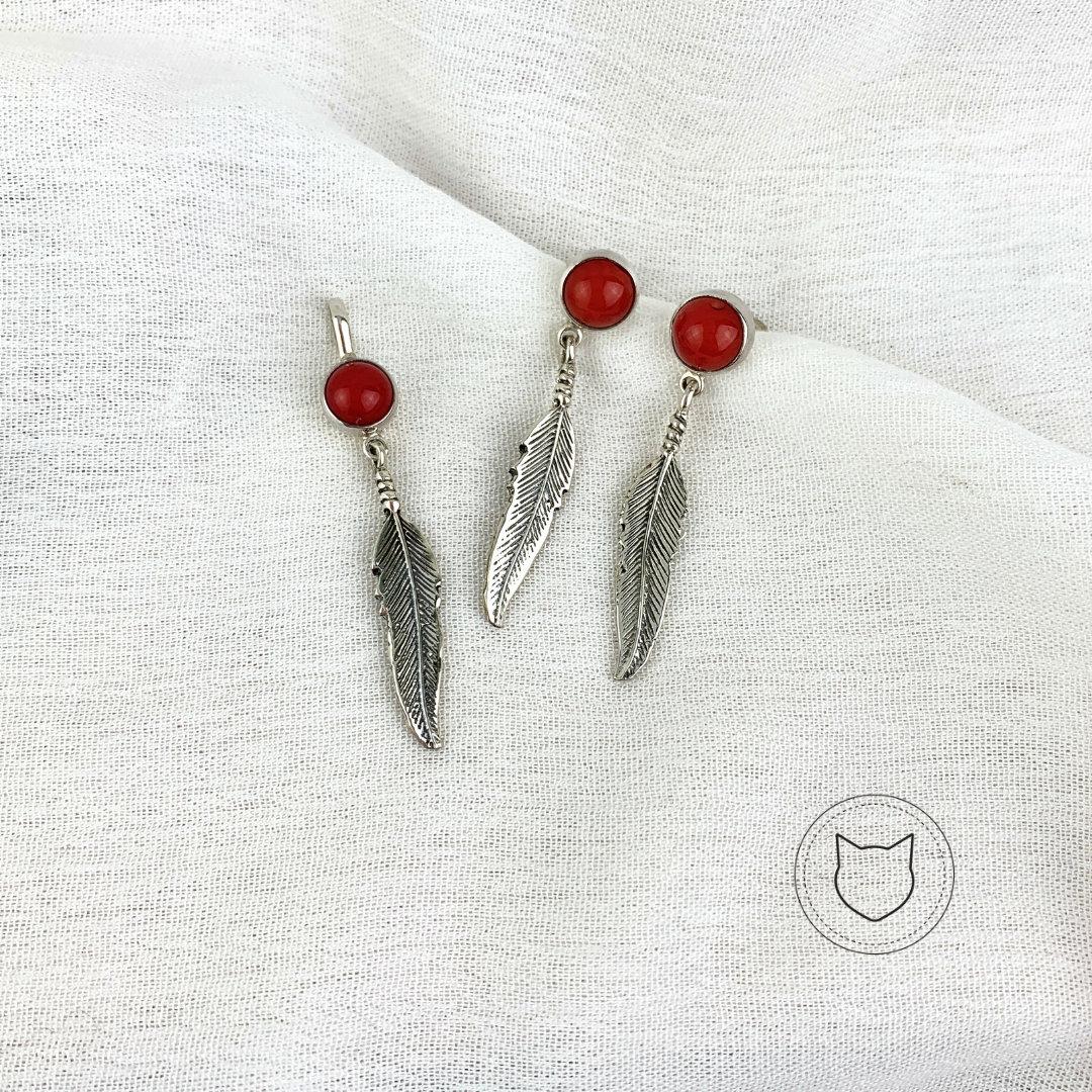SET DE PLATA 925 (ARETES Y DIJE) Y CORAL SE0888M34