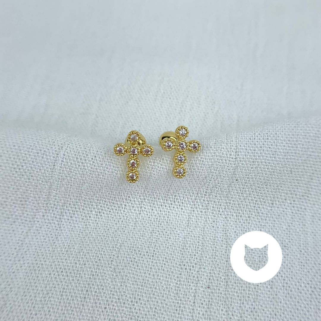 ARETES DE BAÑO DE ORO Y CRISTALES CRUZ AB0409G29