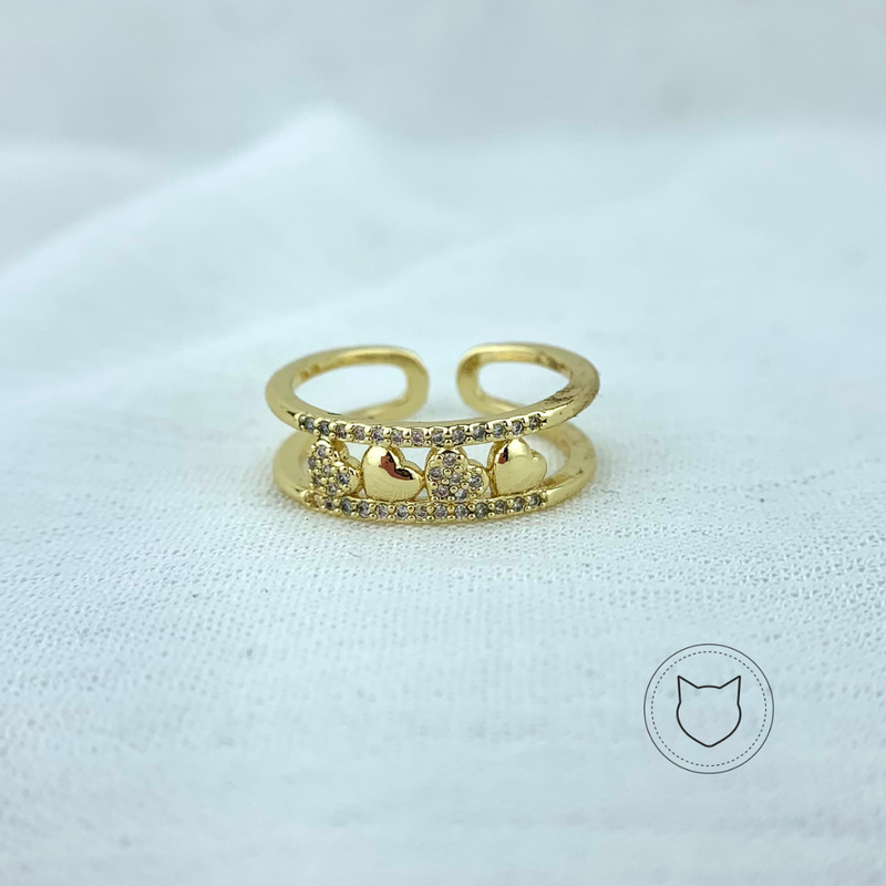 ANILLO DE BAÑO DE ORO Y CRISTALES CORAZONES AN2732G42