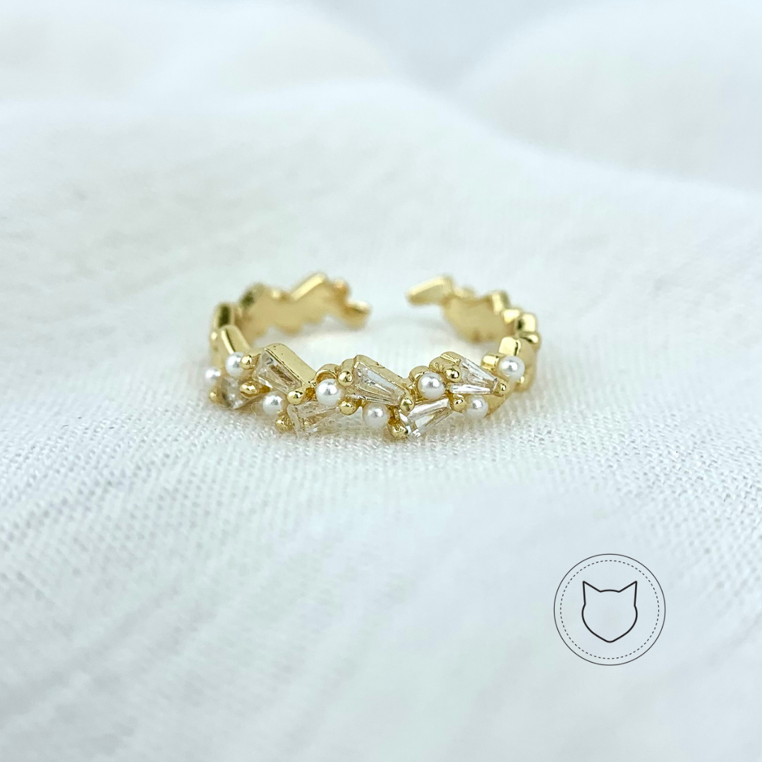 ANILLO DE BAÑO DE ORO Y CRISTALES TALLA 7 AJUSTABLE AN2956G32