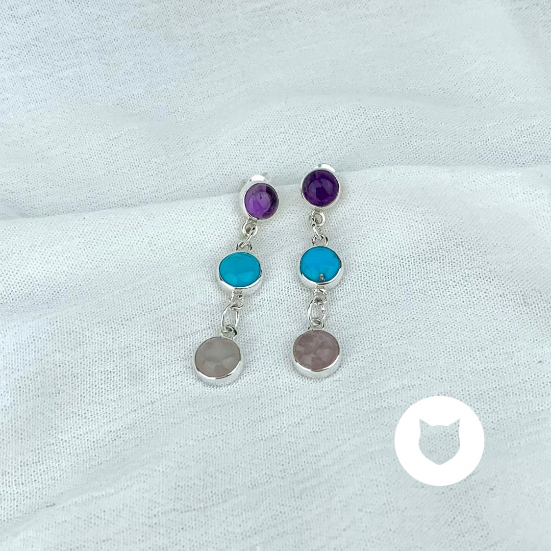 ARETESDE PLATA 925, AMATISTA, TURQUESA Y CUARZO ROSA AR2501M30