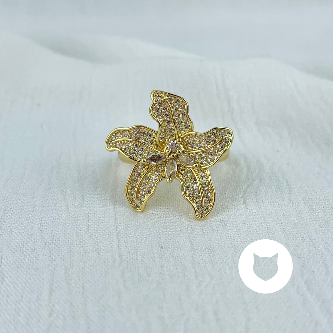 ANILLO DE BAÑO DE ORO Y CRISTALES FLOR AN3436G34