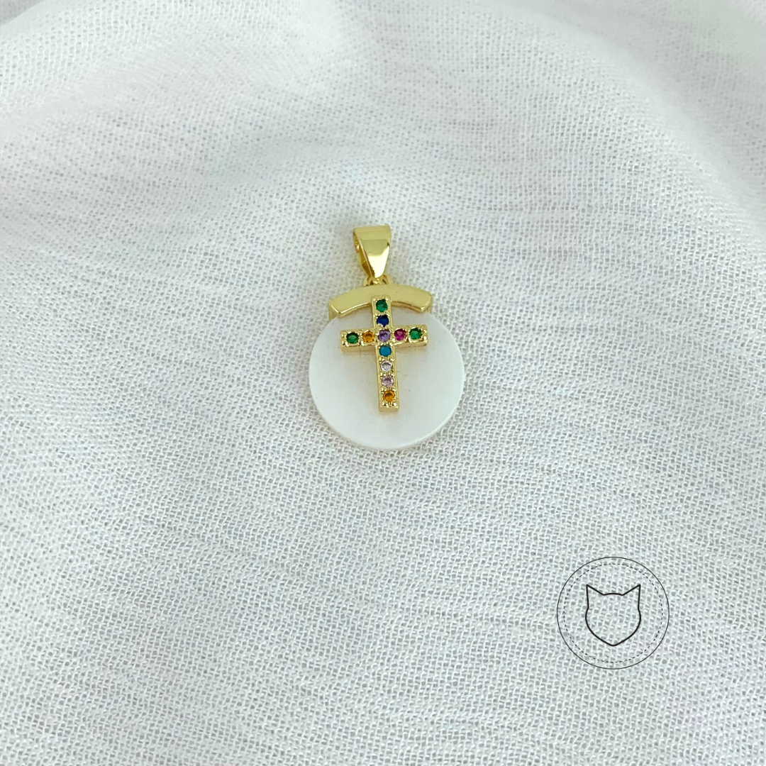 ​DIJE DE BAÑO DE ORO Y CRISTALES CRUZ DI0660G35