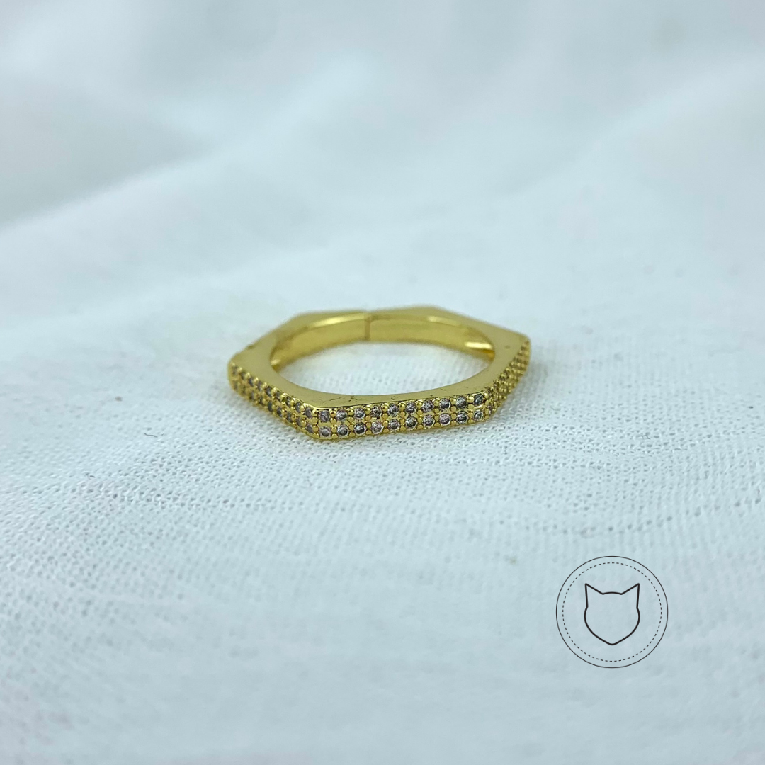 ANILLO DE BAÑO DE ORO Y CRISTALES TALLA 6.5 AN2763G43