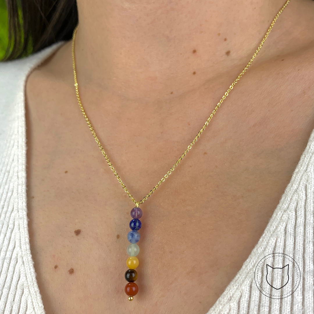 COLLAR CHAKRAS DE BAÑO DE ORO Y PIEDRAS NATURALES CO0832G42