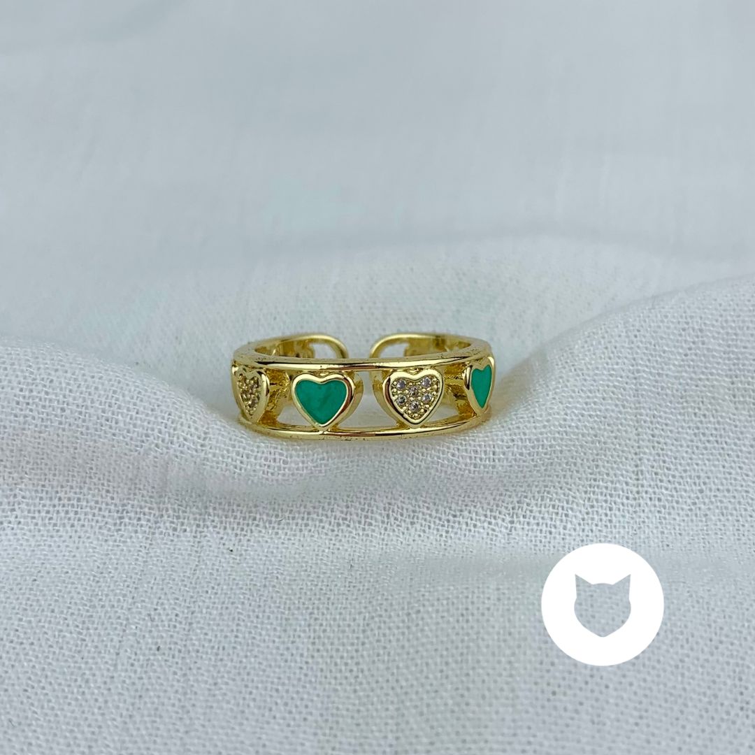 ANILLO DE BA�O DE ORO Y CRISTALES CORAZONES AN3409G30