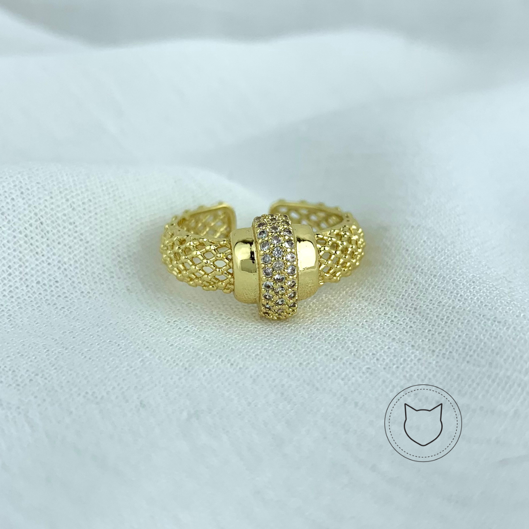 ANILLO DE BAÑO DE ORO Y CRISTALES TALLA AJUSTABLE AN3038G30